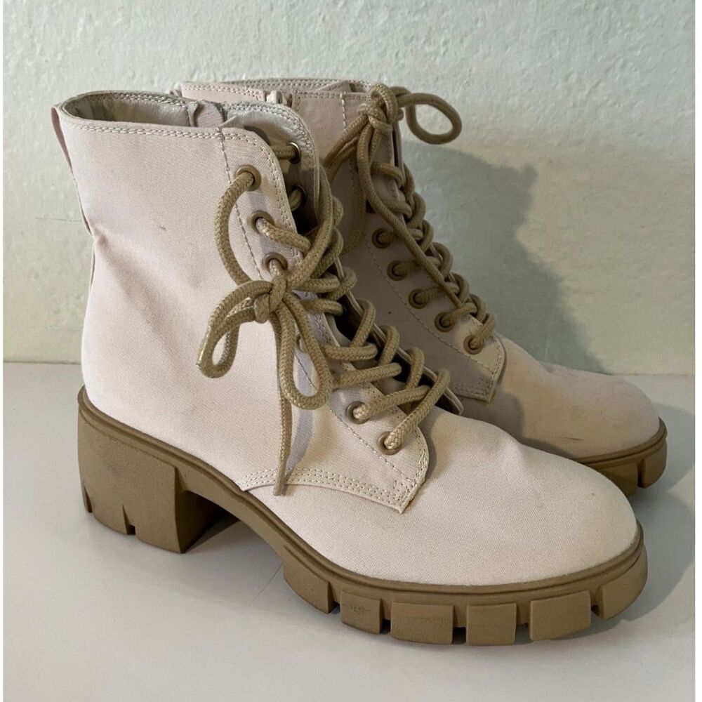 Cream lug-sole combat boots